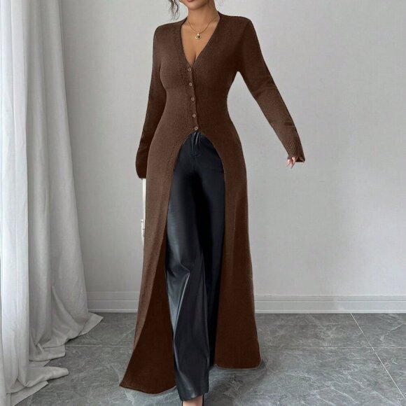 Coffee Brown Women's Elegant Casual Cardigan - Picture 6 of 6